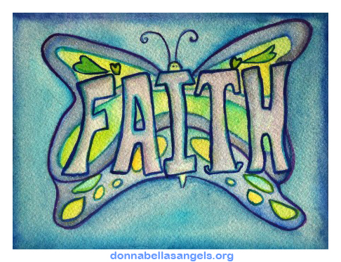 Faith Word Blue Butterfly Inspirational Art Painting
