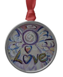 Love Angel Ornament Silver Round