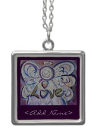 Personalized Love Angel Silver Necklace with Customized Name