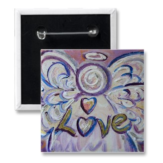 Love Angel Word Art Button Pendant Pin