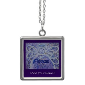 Peace Angel Art Silver Necklace with Customized Name