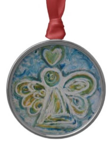 Golden Blue Angel Ornament