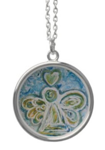 Golden Blue Angel Silver Necklace (Round)