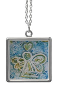 Golden Blue Angel Silver Necklace (Square)