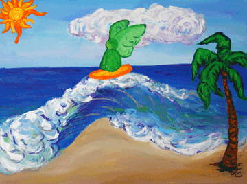 Surfing Angel Raphael Riding Healing Waves Painting