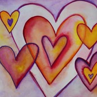 Interlocking Love Hearts Watercolor Art Painting