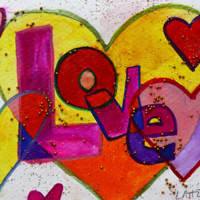 Love Word Patchwork Hearts Glitter Painting