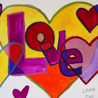 Love Patchwork Hearts Watercolor Painting