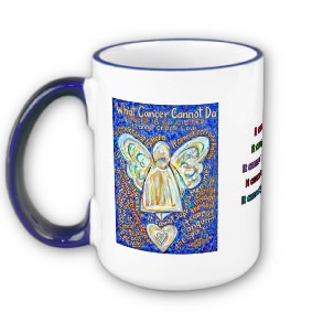 What Cancer Cannot Do Mug with Blue and Gold Cancer Angel