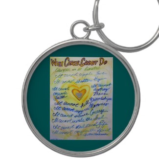 Blue and Gold Cancer Cannot Heart Keychain Round