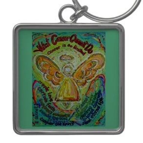 Rainbow Cancer Angel Painting Keychain Pendant Square