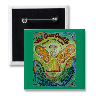 Rainbow Cancer Angel Painting Pins or Buttons Square