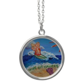 Wipe Out Cancer Angel Silver Necklace Round