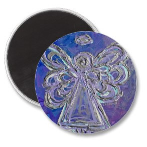 Purple Angel Magnet Round Silver Wings