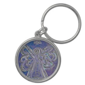 Purple Silver Angel Key Chain Round