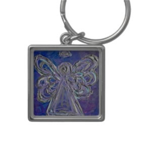 Pueple Silver Lavendar Angel Wings Keychain