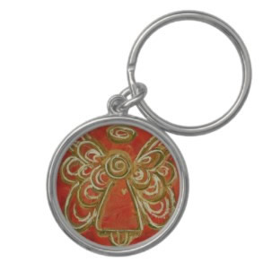 Red Angel Wings Art Key chain round