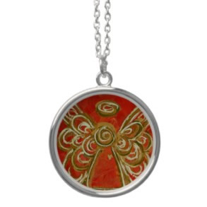Red Gold Angel Wings Silver Necklace Round