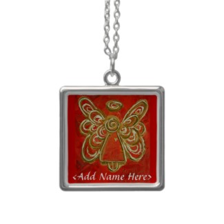 Red Angel WIngs Necklace Charm with Custom Name Personalized