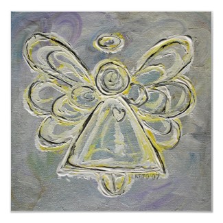 Silver and White Guardian Light Angel Poster Print print