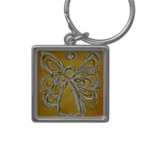 Yellow Angel Wings Keychain Square