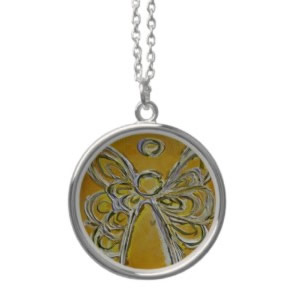 Yellow Angel Wings Silver Necklace Round