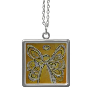 Yellow ANgel WIngs Silver Necklace Square