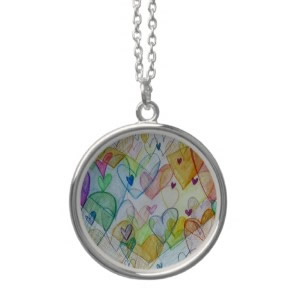 Community Hearts Color Silver Pendant Necklace zazzle_necklace