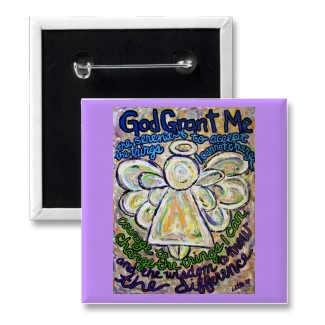 Serenity Prayer Angel Art Painting Pin button