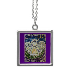 Serenity Prayer Angel Art Silver Charm Necklace necklace