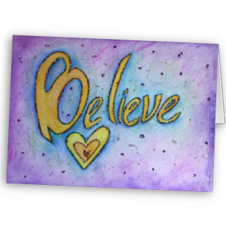 Believe Inspirational Word Art Greeting Cards card