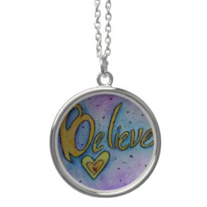 Believe Word Art Painting Silver Necklace Charm necklace