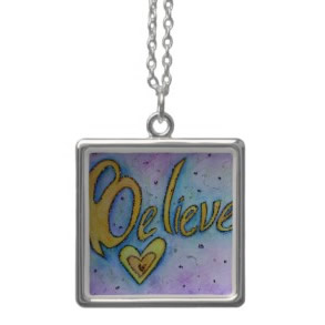 Believe Word Art Painting Silver Necklace Charm necklace