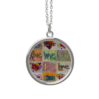Love Art Word Painting Silver Necklace Round