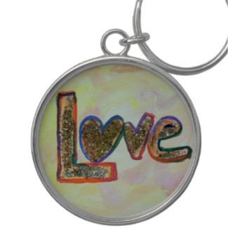 Love Golden Pastels Word Art Keychain Metal Round