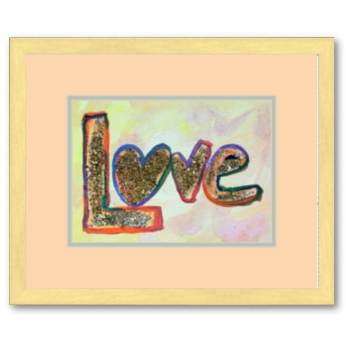 Love Art Golden pastels Word Art Framed Gold Peach