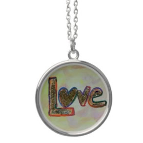 Golden Pastels Love Word Art Silver Round Necklace Charm