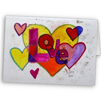 Love Patchwork Hearts Glitter Greeting or Note Cards 