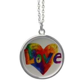 Rainbow Glitter Heart Love Round Silver Charm Necklace