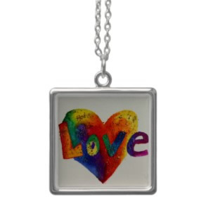 Rainbow Glitter Heart Love Charm Necklace Silver Pendant
