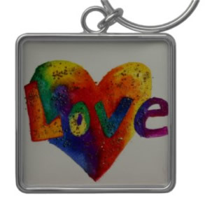 Rainbow Love Word Art Keychain square