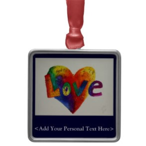 Love Word Ornament Personalize Rainbow Hearts