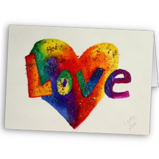 Rainbow Love Word Art Greeting or Note Cards
