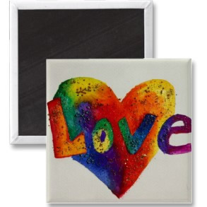 Rainbow Love Word Art Magnet Square