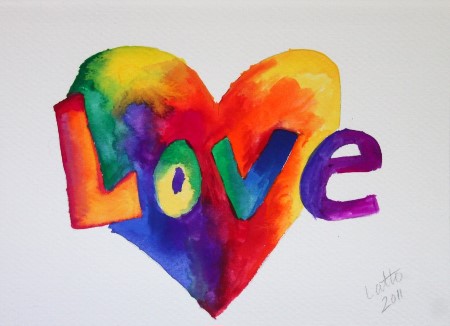 Love Rainbow Heart Watercolor Art painting