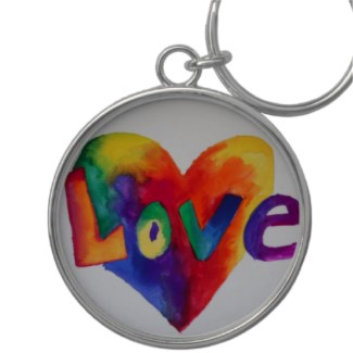 Rainbow Love Word Art Keychain Round