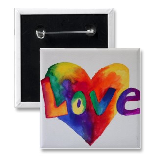 Rainbow Love Word Art painting pin or button