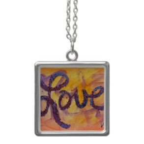 Sunset Golden Glow Love Word Silver Necklace