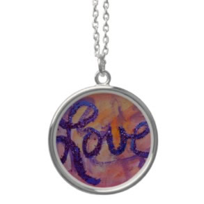 Sunset Twilight Pink Love Word Silver Pendant Necklace