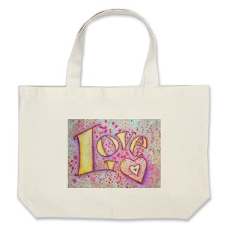 Love Sweet Pink Word Art Painting Tote Canvas Bag